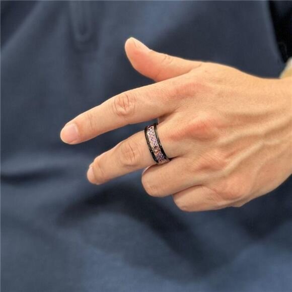 Men's Wedding Band Rings Black Rose Gold Plated Steampunk Clockwork Gears Purple - Picture 5 of 8